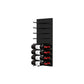 Black acrylic wine rack panel with horizontal pegs and four wine bottles