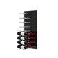 Black acrylic wine bottle wall rack with label pegs holding five bottles
