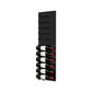Tall black acrylic wine rack with horizontal pegs holding multiple wine bottles