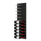 Black acrylic wine bottle wall rack with multiple bottle positions and horizontal peg rows.