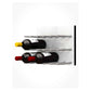 White acrylic wine rack with silver pegs, holding yellow and red bottles with dark ones