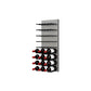 Wine bottle wall rack with multiple cork-out bottles and black peg rows