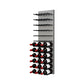 Wine bottle wall rack with cork-out bottles and brushed aluminum back panel