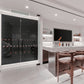Black acrylic wine bottle display wall with rows of bottles