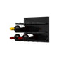 Black acrylic wine wall with straight pegs holding red and white wine bottles