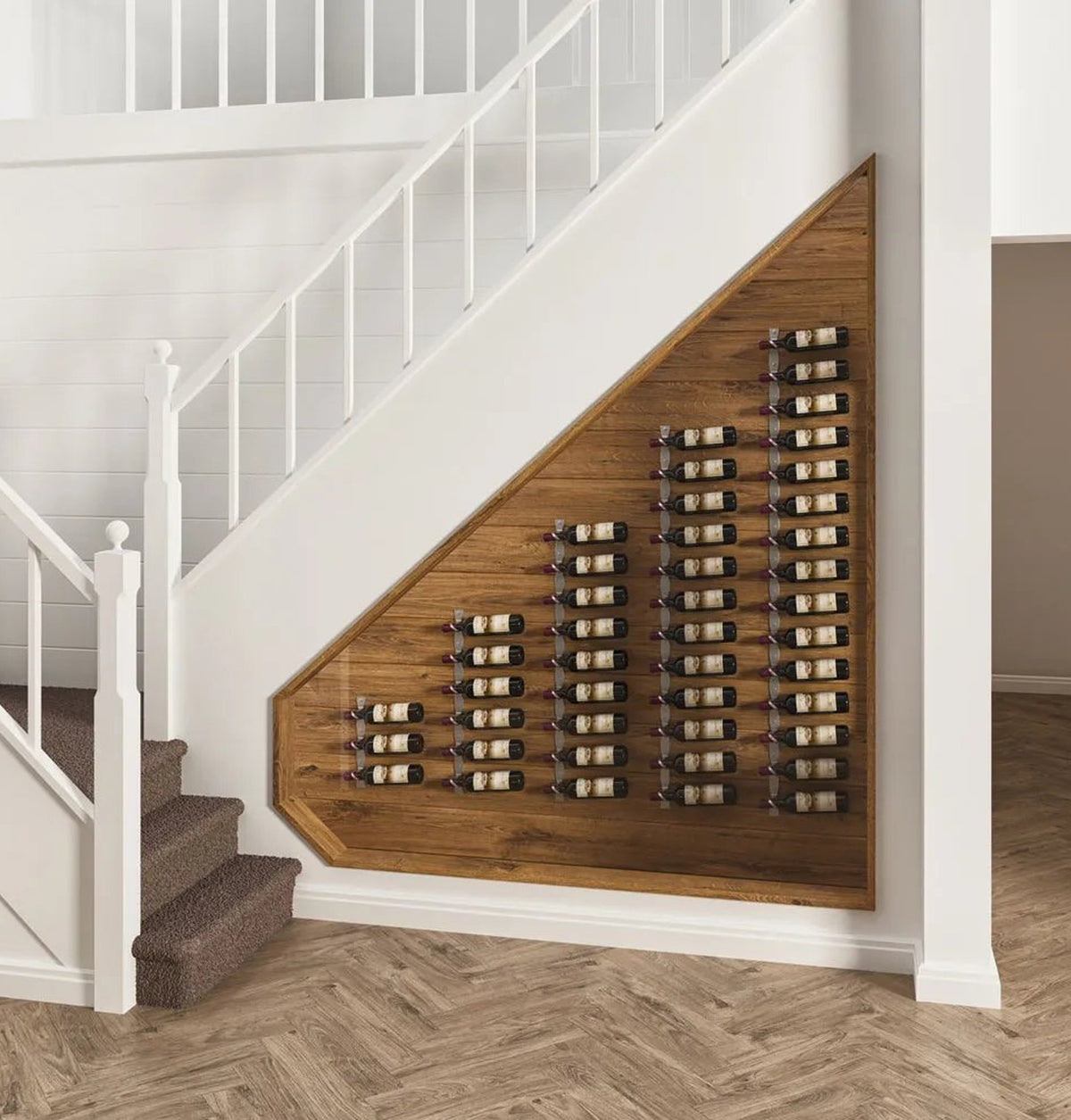 Helix Wine Rack Under the Stairs kit in a glass wine room