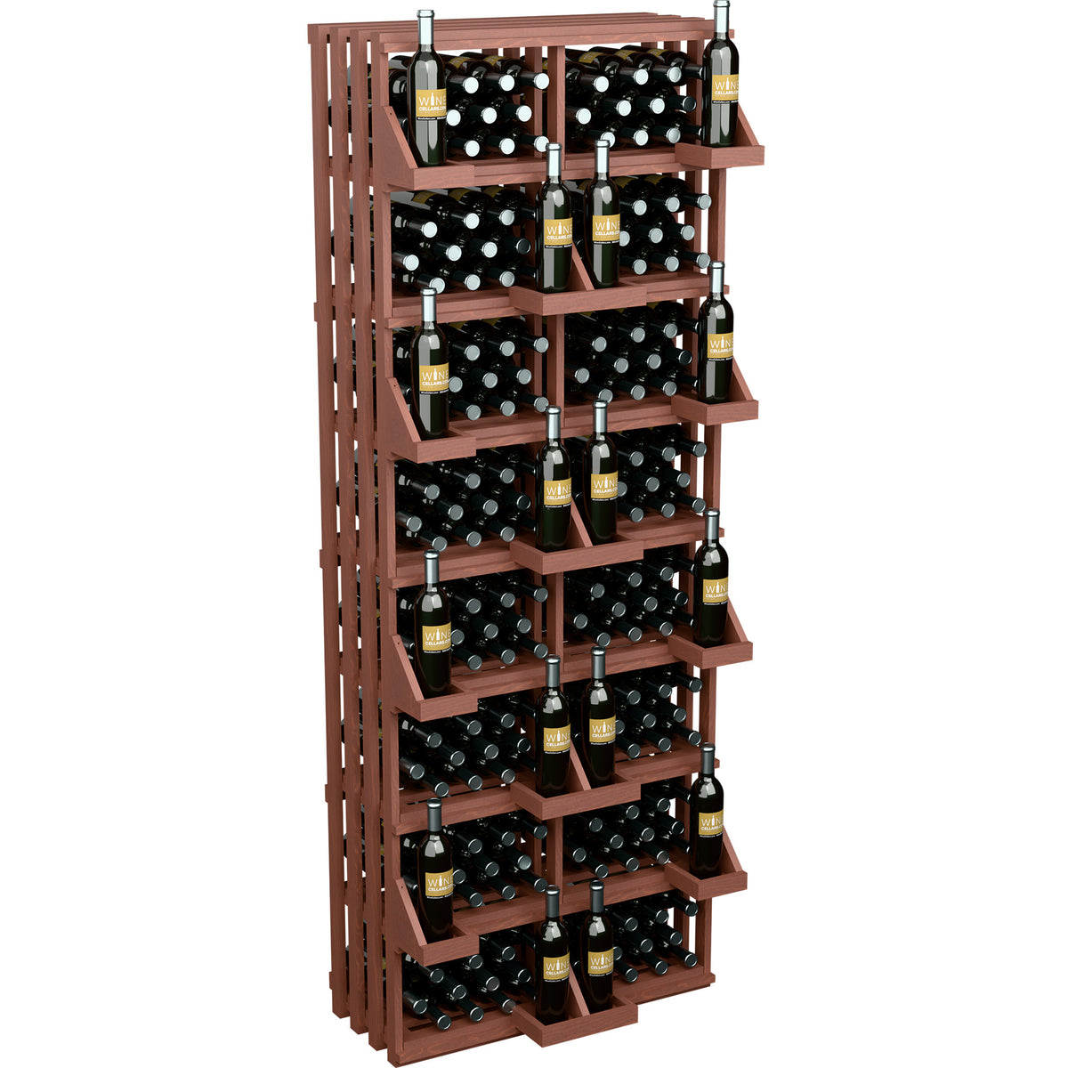 Wood wine bottle wall display with  shelves for multiple bottles and holders
