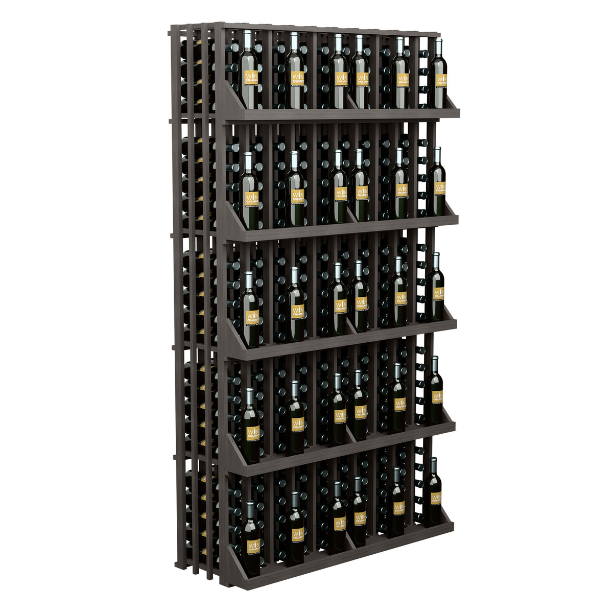 Wine bottle display with 5 shelves, black slatted side rack for bottles