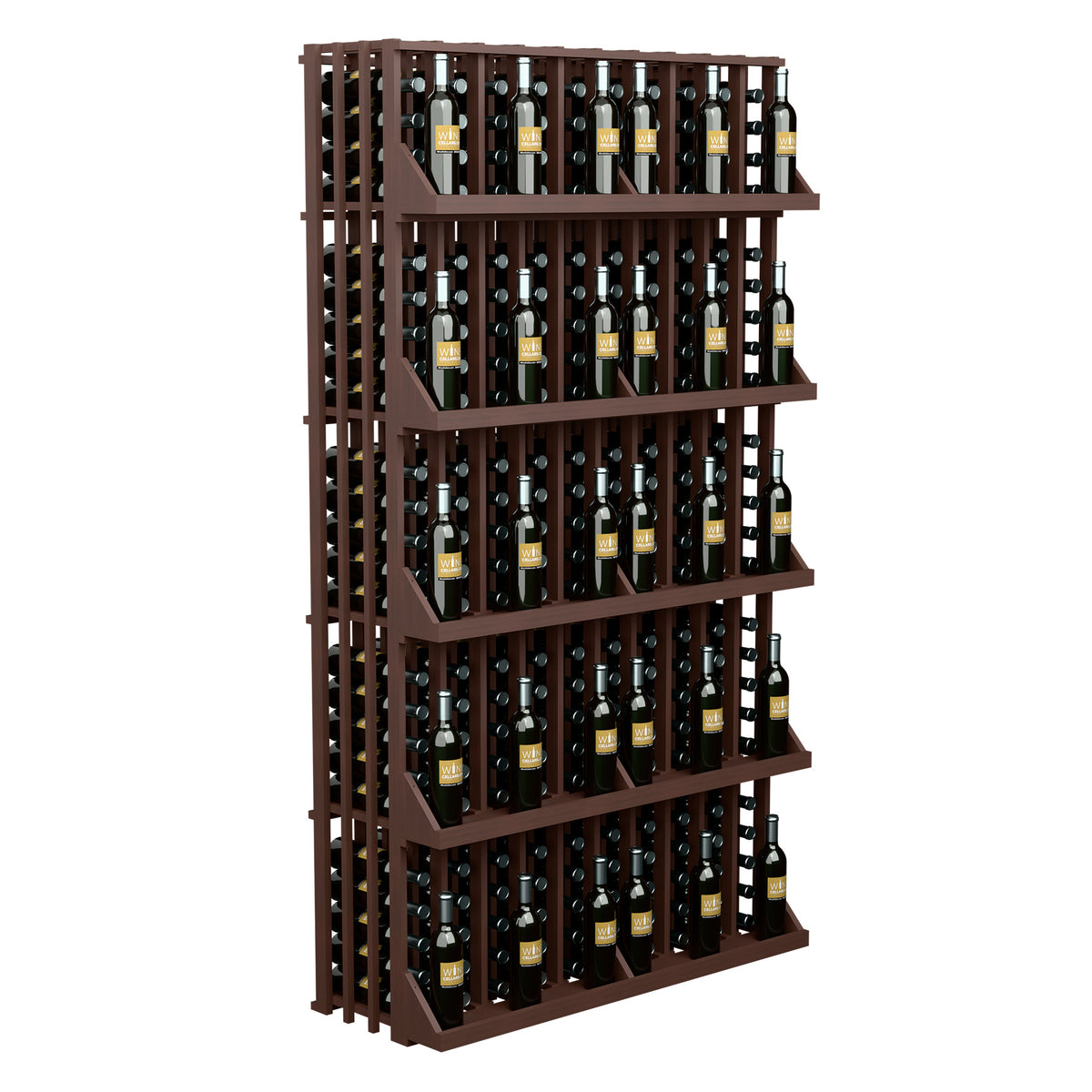Wine bottle display with 5 shelves, dark brown frame for 240 bottles