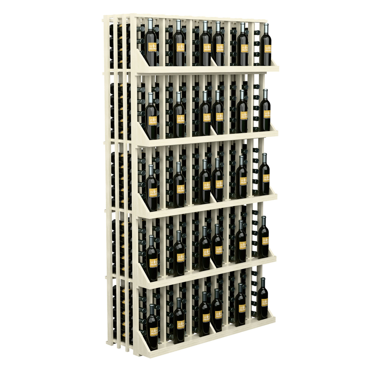 White wine bottle display rack with 5 shelves and bottle storage dividers
