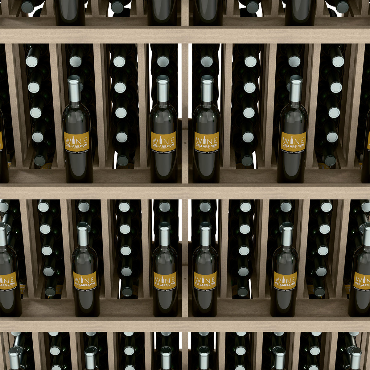 Medium wood wine bottle wall display with five shelves and neatly arranged bottle slots