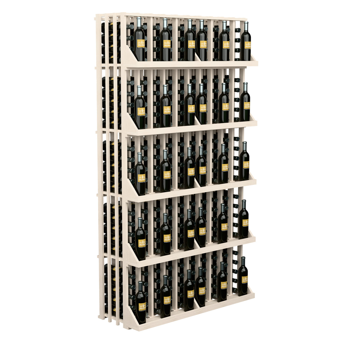 Wine bottle display with 5 shelves, light cream frame for 240 bottles