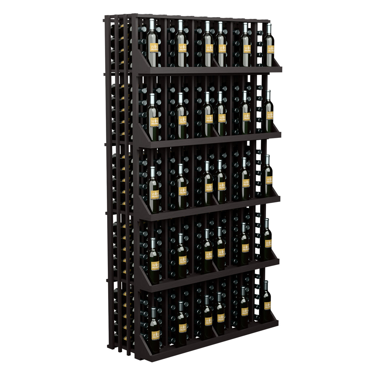 Wine bottle display with 5 shelves, black frame for 240 bottles
