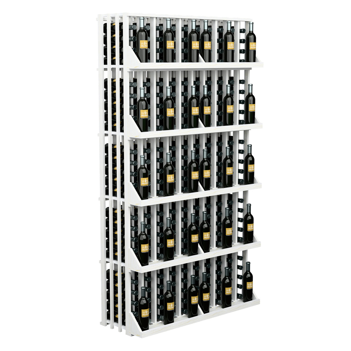 Wine bottle display with 5 shelves, white frame for 240 bottles