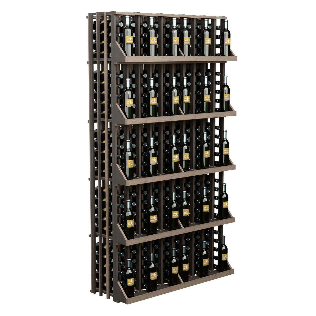 Wine bottle display with 5 shelves, gray-brown frame for 240 bottles