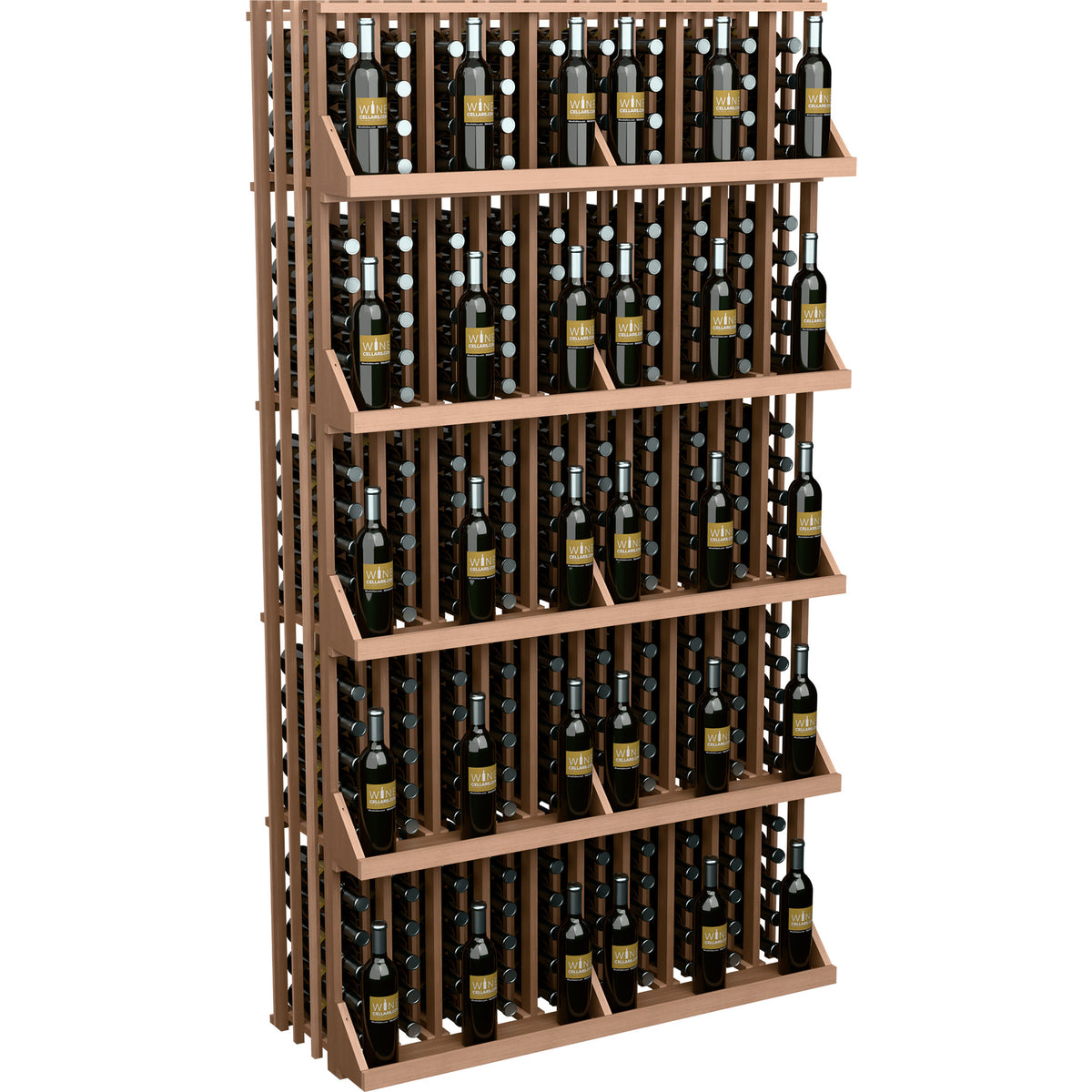 Light wood wine bottle display rack with 5 shelves and bottle slots