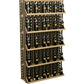 Light wood wine bottle wall display with 5 shelves, bottles in vertical rows
