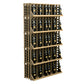 Light wood wine bottle wall display rack with open slat sides and 5 shelf levels