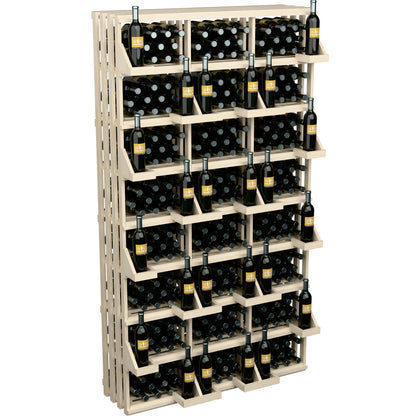 Light wood wine bottle wall display rack with multi-tier bottle storage