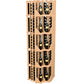 4-column curved corner wall wine display in light wood with stacked wine bottle slots