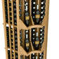 Light wood corner wine rack interior with angled supports and bottle slots