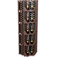 Dark brown 4-column curved corner wine wall display with open bottle racks