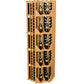 Natural wood 4-column curved corner wine wall display with tiered bottle compartments