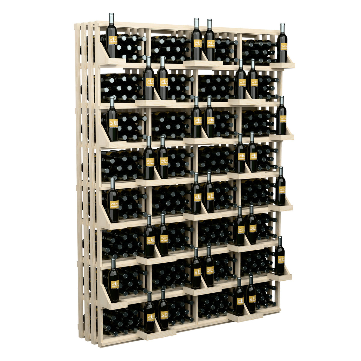 Light wood wine bottle wall display rack with multiple storage rows