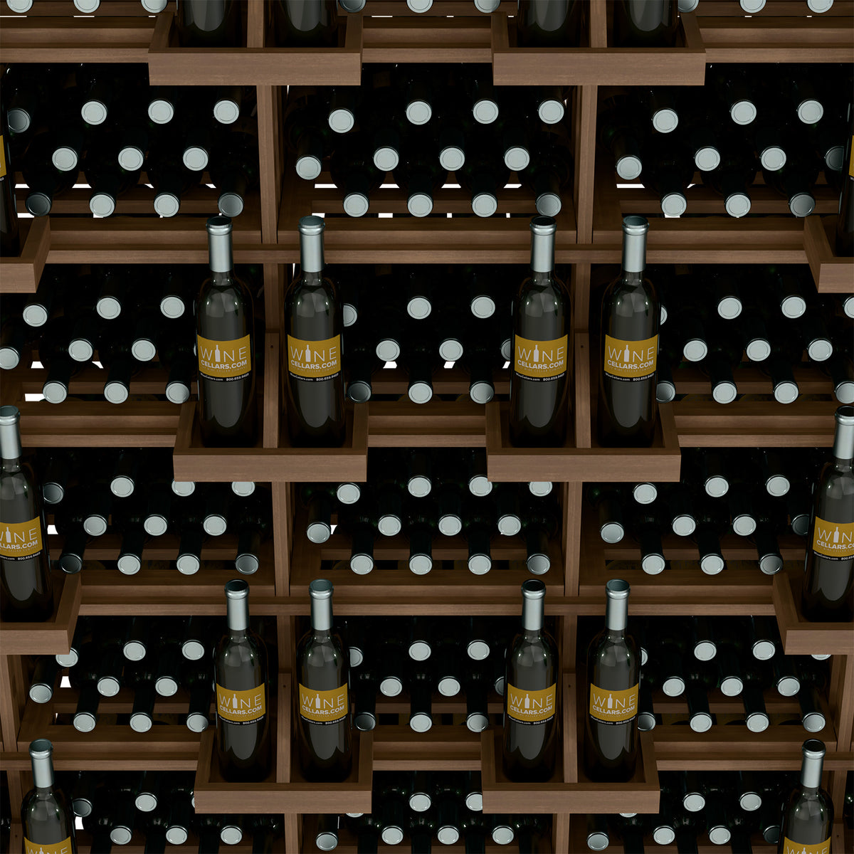 Medium wood wine bottle wall display with grid shelves and multiple bottle rows
