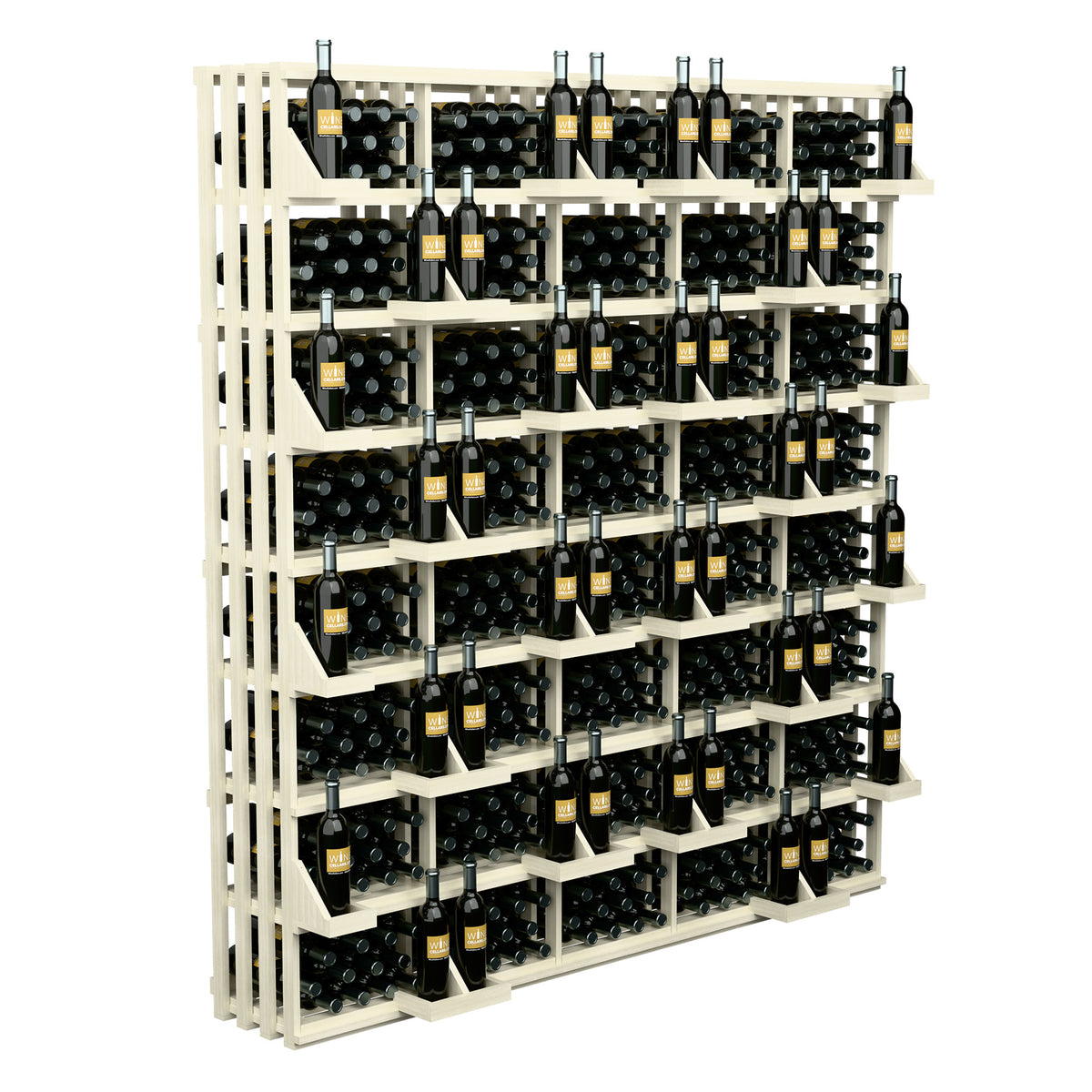 White wine bottle display rack with multiple tiers and bottle holder compartments