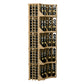 Curved corner wine display rack, front view with 6 columns and light wood arched shelves