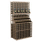 Triple-tier wine bottle rack with double deep base, light wood frame, bottle holders in stacked rows