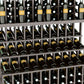 Close-up view of wine bottle rack with tiered shelves and bottle neck slots.