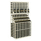 Triple-tier wine bottle display rack with bottle openings, white wood finish