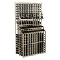 Triple-tier wine bottle storage rack with double-deep base, light wood frame and bottles