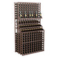 Triple-tier wine bottle rack with double deep base, light wood frame, front grid of bottle openings