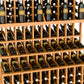 Natural wood triple-tier wine bottle rack with bottles stored in horizontal rows