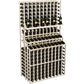 Whitewashed wood triple-tier wine bottle display with front bottle openings