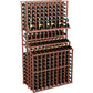 Brown triple-tier wine display rack with double-deep base and bottle grid holders