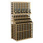 Triple-tier wine bottle display rack with double deep base, natural wood finish