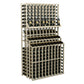 Freestanding triple-tier wine bottle display with double deep base, natural wood