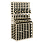 Triple-tier wine bottle display rack with double deep base, natural light wood
