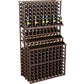 Triple-tier wine bottle display with two deep bases, dark wood wine bottle holder