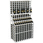 Front-facing white triple-tier wine display rack with double-deep base and bottle grid
