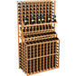 Amber wood wine bottle display rack with triple tiers and double-deep bottom section