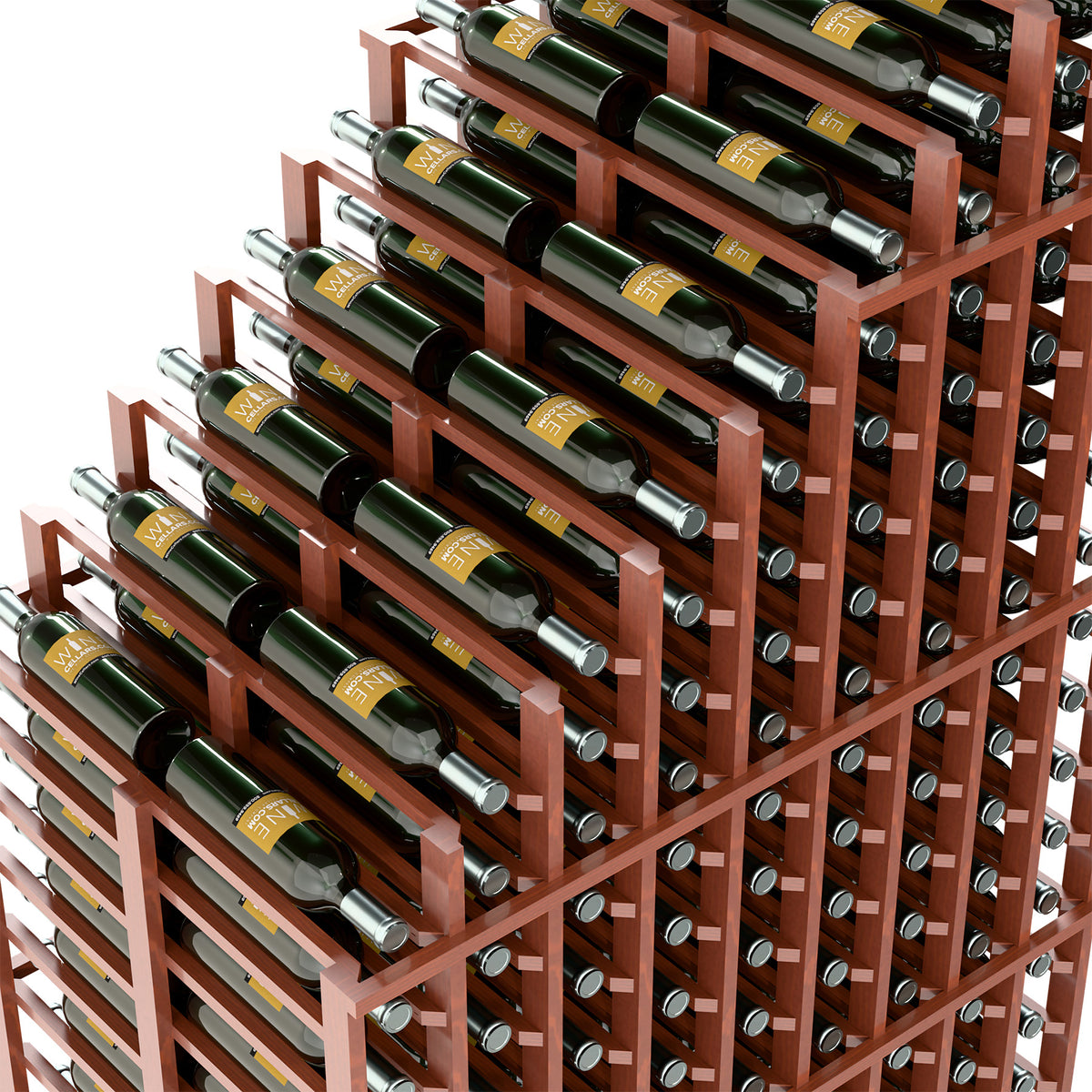 Double deep wine rack angled view showing multiple bottle slots in reddish frame