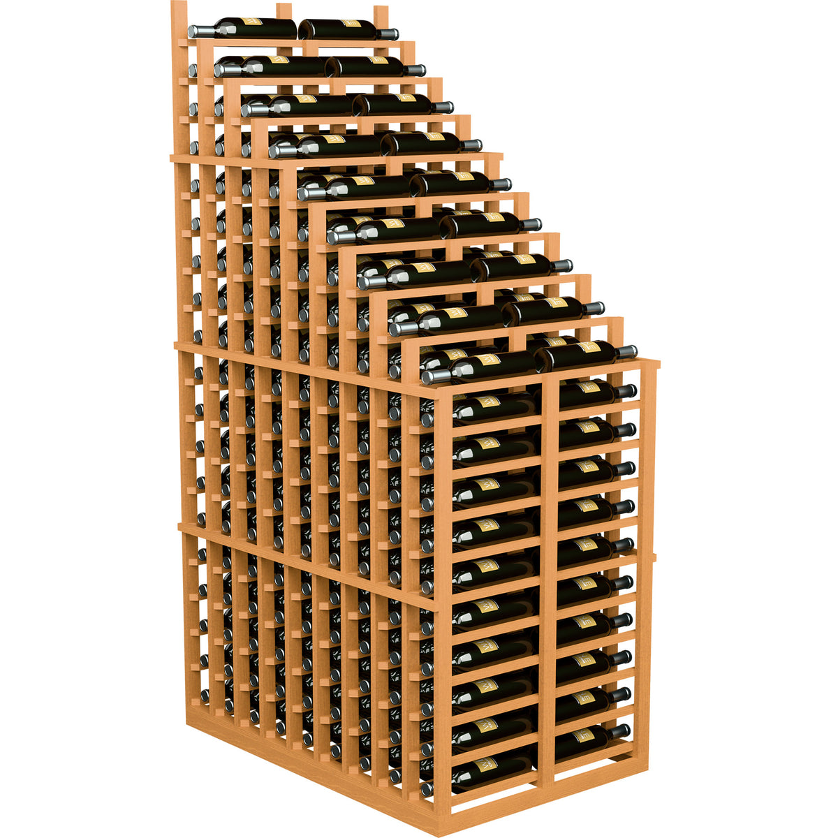 6 ft double deep wine rack with light wood frame and bottles arranged in rows.