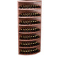 7-tier corner wine display cabinet with reddish wood shelves holding wine bottles