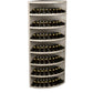 7-tier wine bottle display rack with curved shelves, light wood cabinet