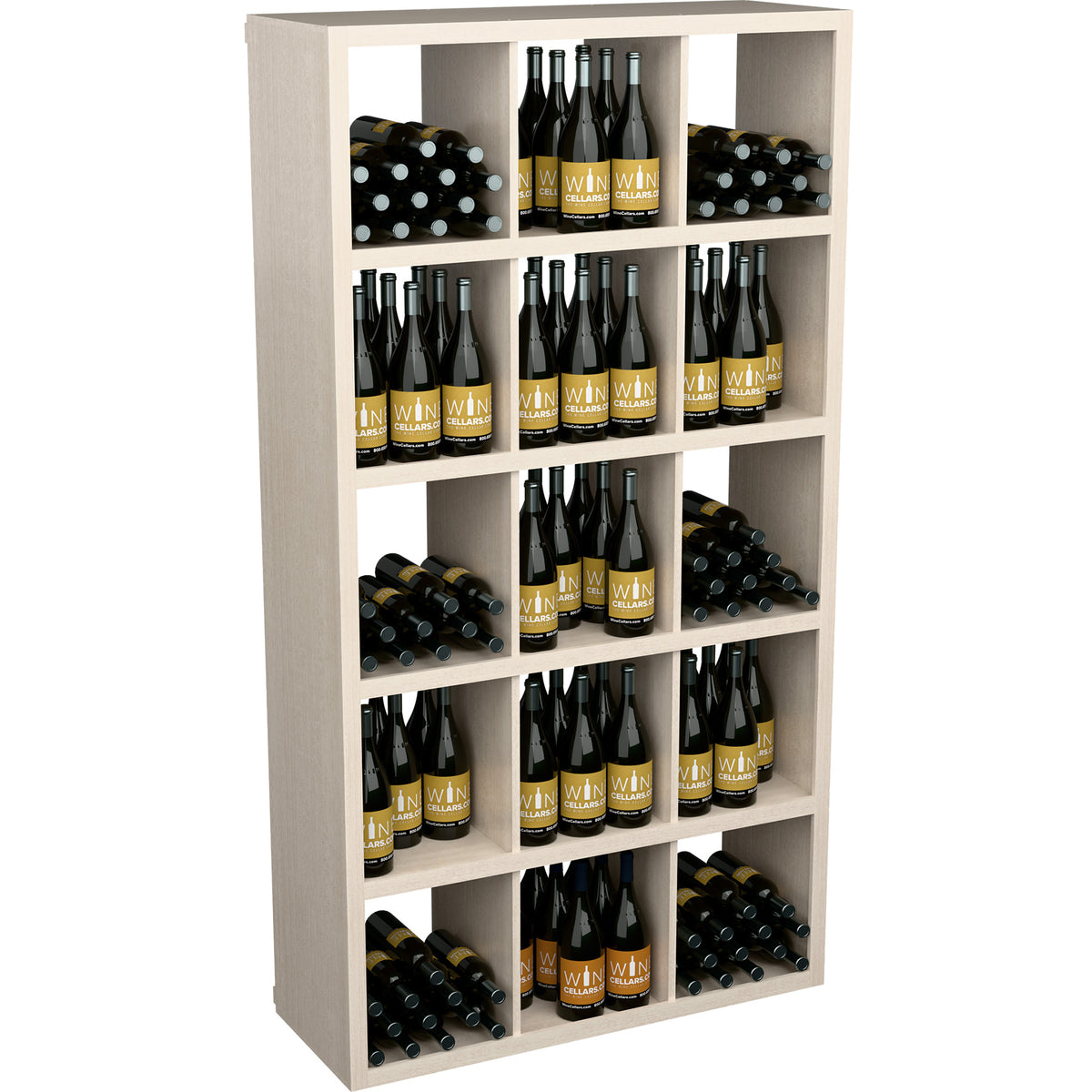 Dark wood rectangular wine bottle cabinet with open shelving for multiple bottles